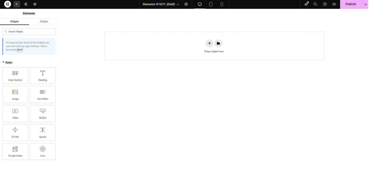 screenshot of Elementor product interface