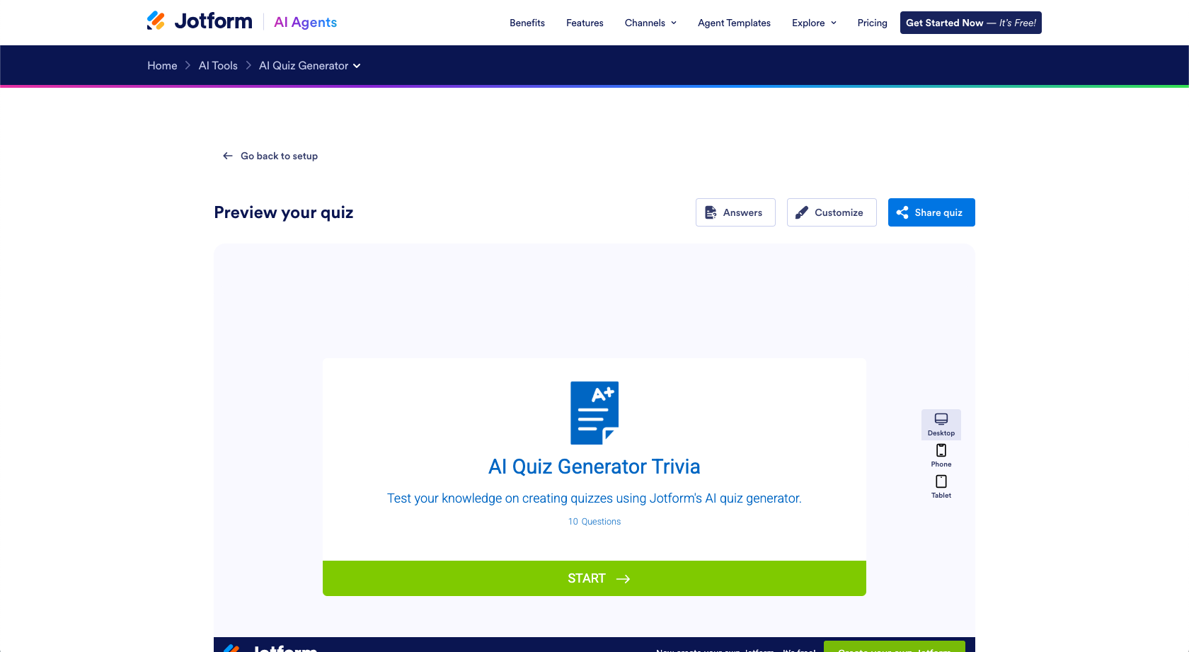 Jotform AI Quiz Generator Quiz Preview