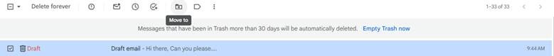 Clicking on the Move option on Gmail
