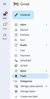 Clicking on the Trash folder on Gmail