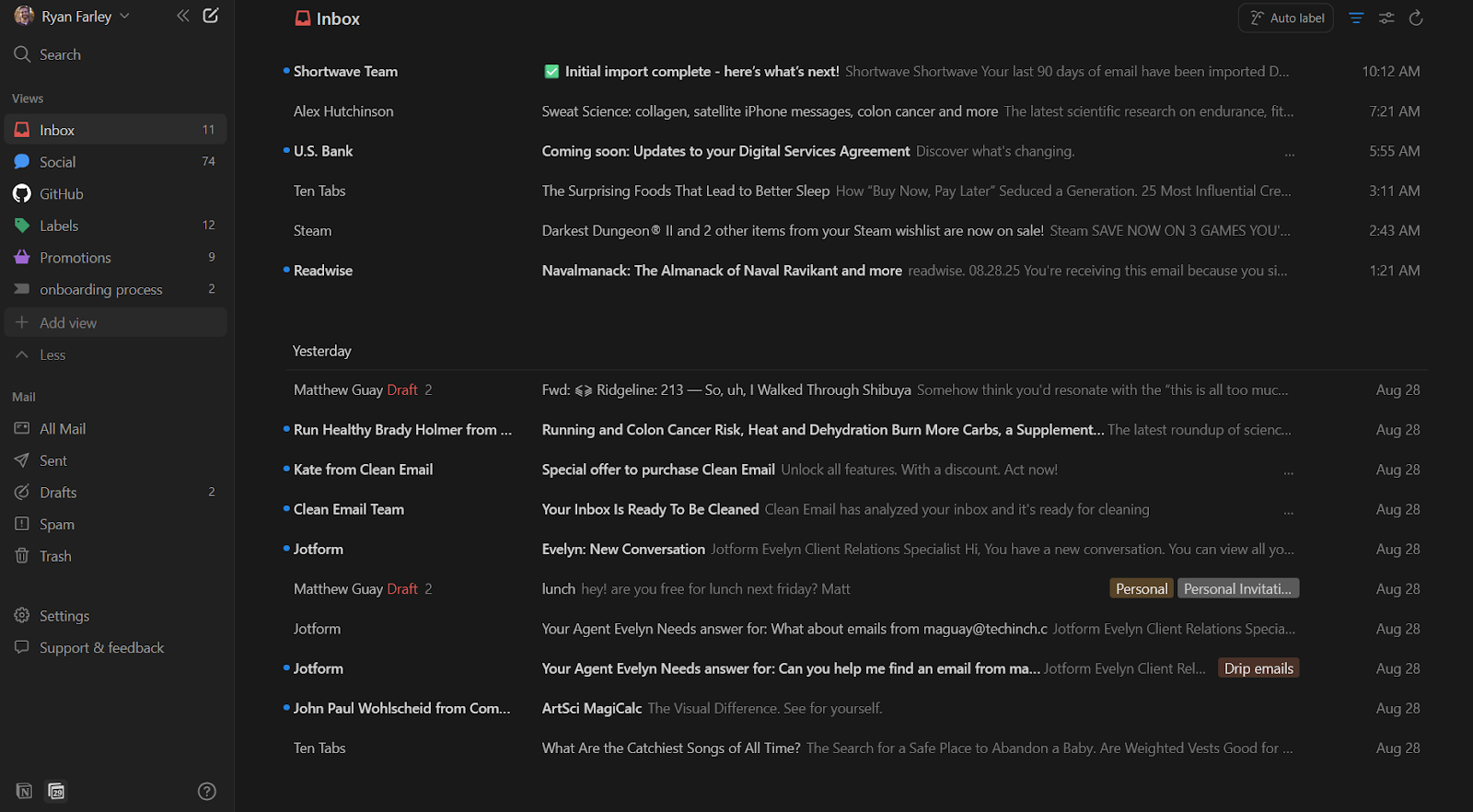 screenshot of notion mail product interface showing the inbox