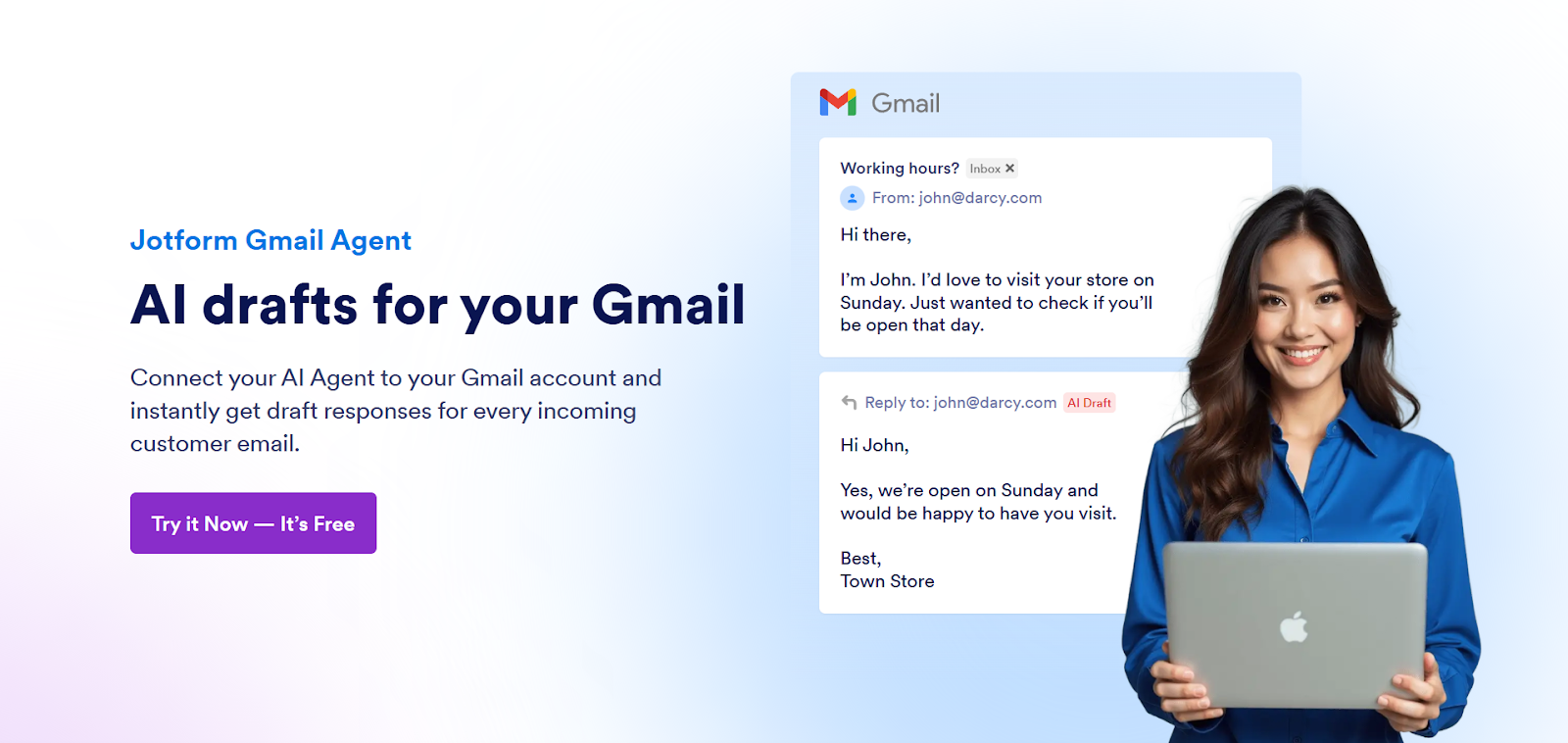 Jotform Gmail Agent Landing Page