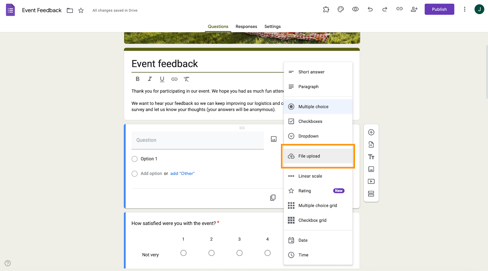 Google Forms File Upload Field