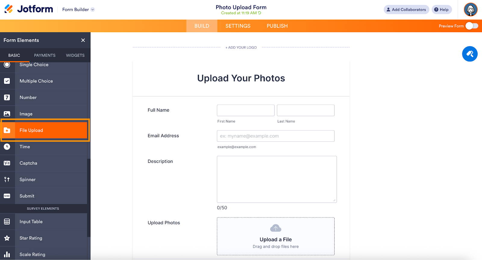 Jotform Form Builder File Upload Element