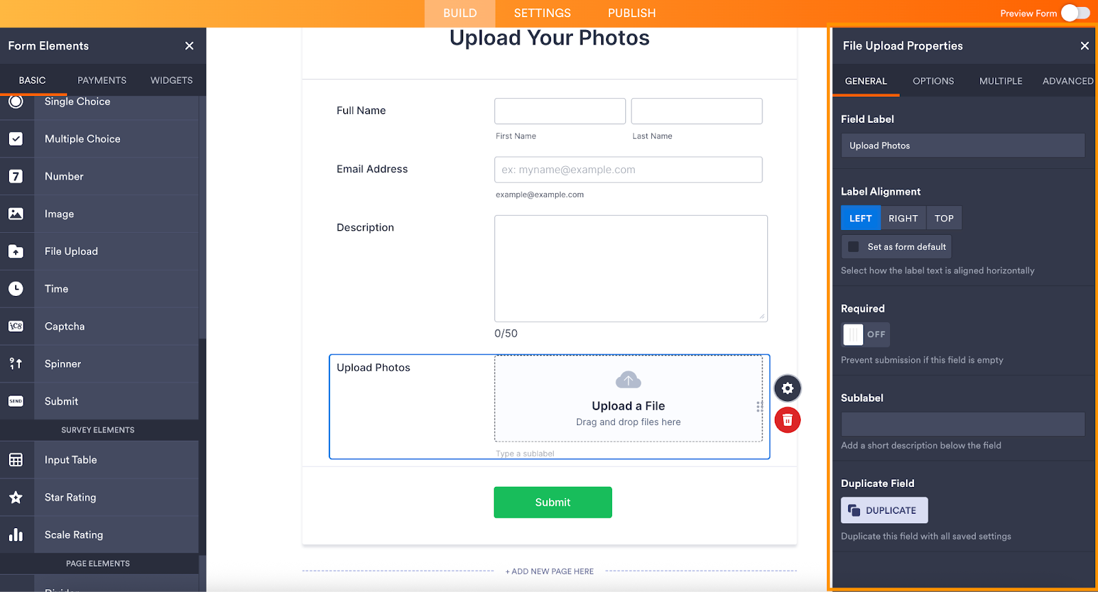 Jotform Form Builder File Upload Field Properties Menu