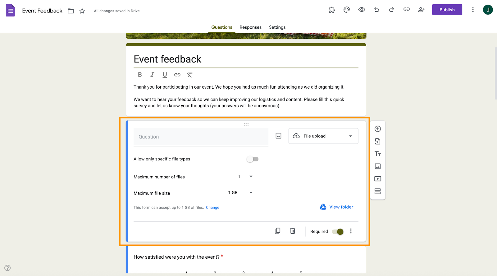 Google Forms File Upload Settings