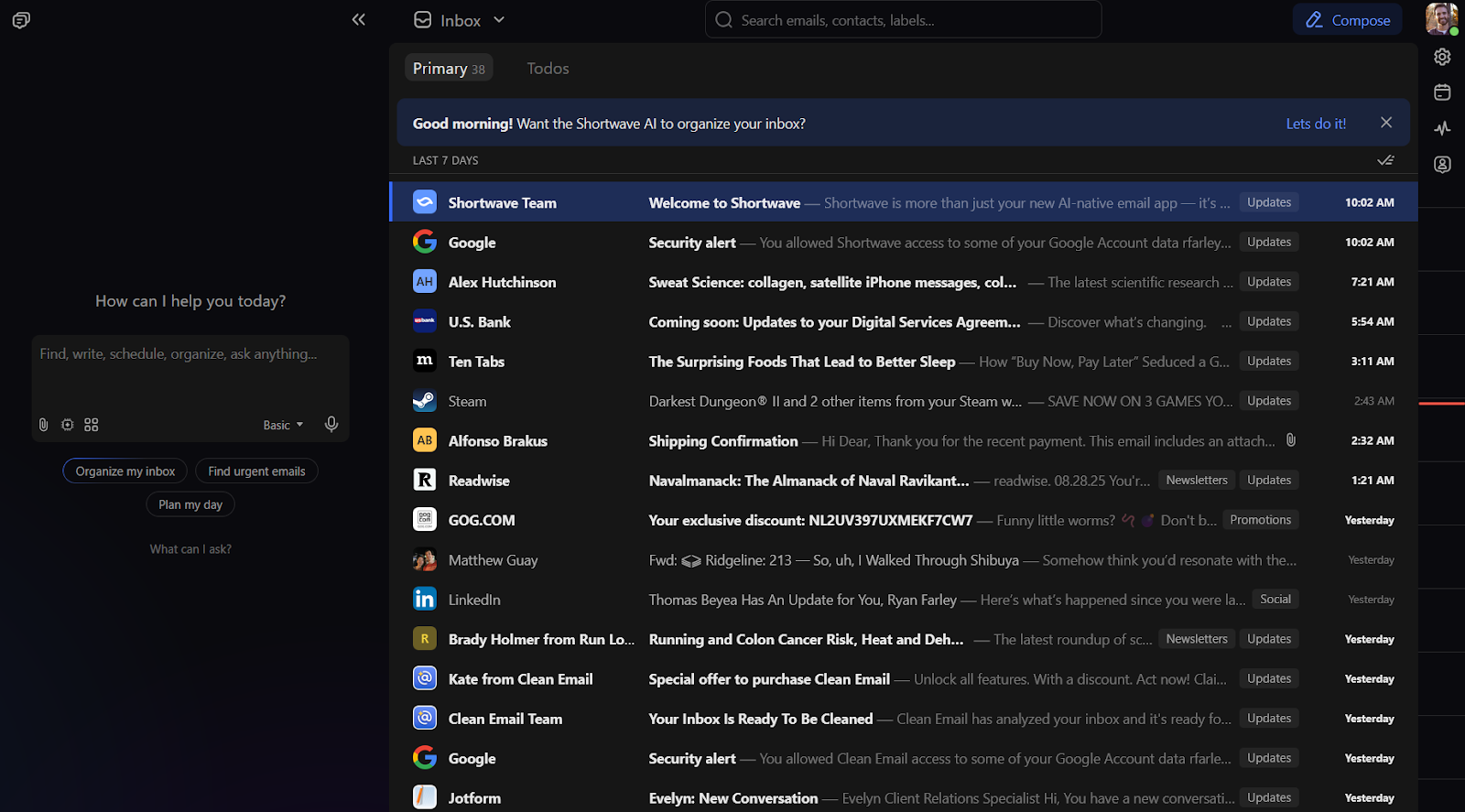 screenshot of shortwave product interface