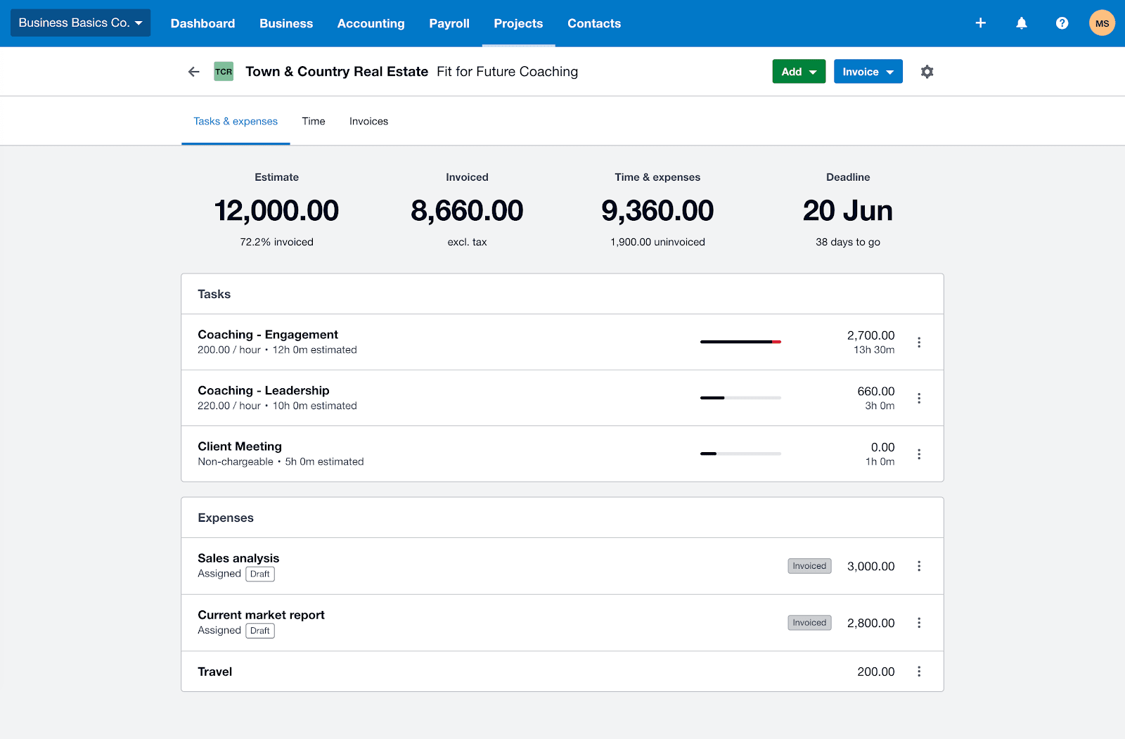 Interface utilisateur Xero