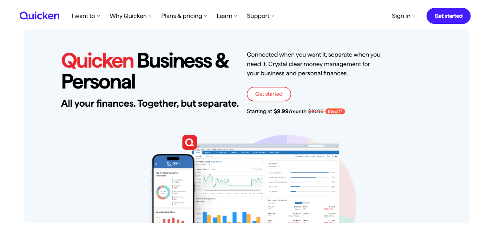 Interface utilisateur Quicken