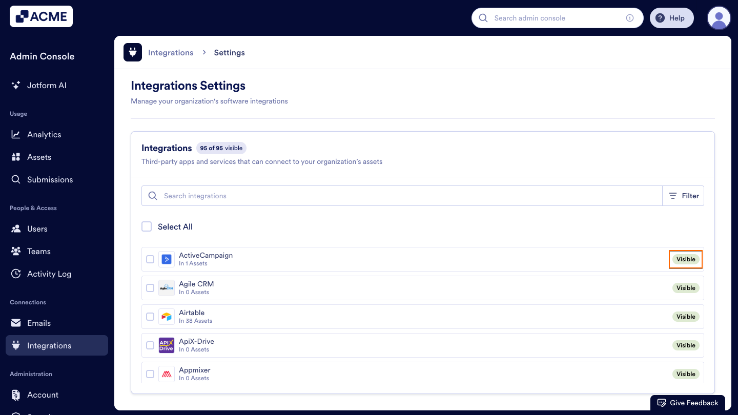 How to Show or Hide Integrations in Your Organization from the Admin Console Image-5