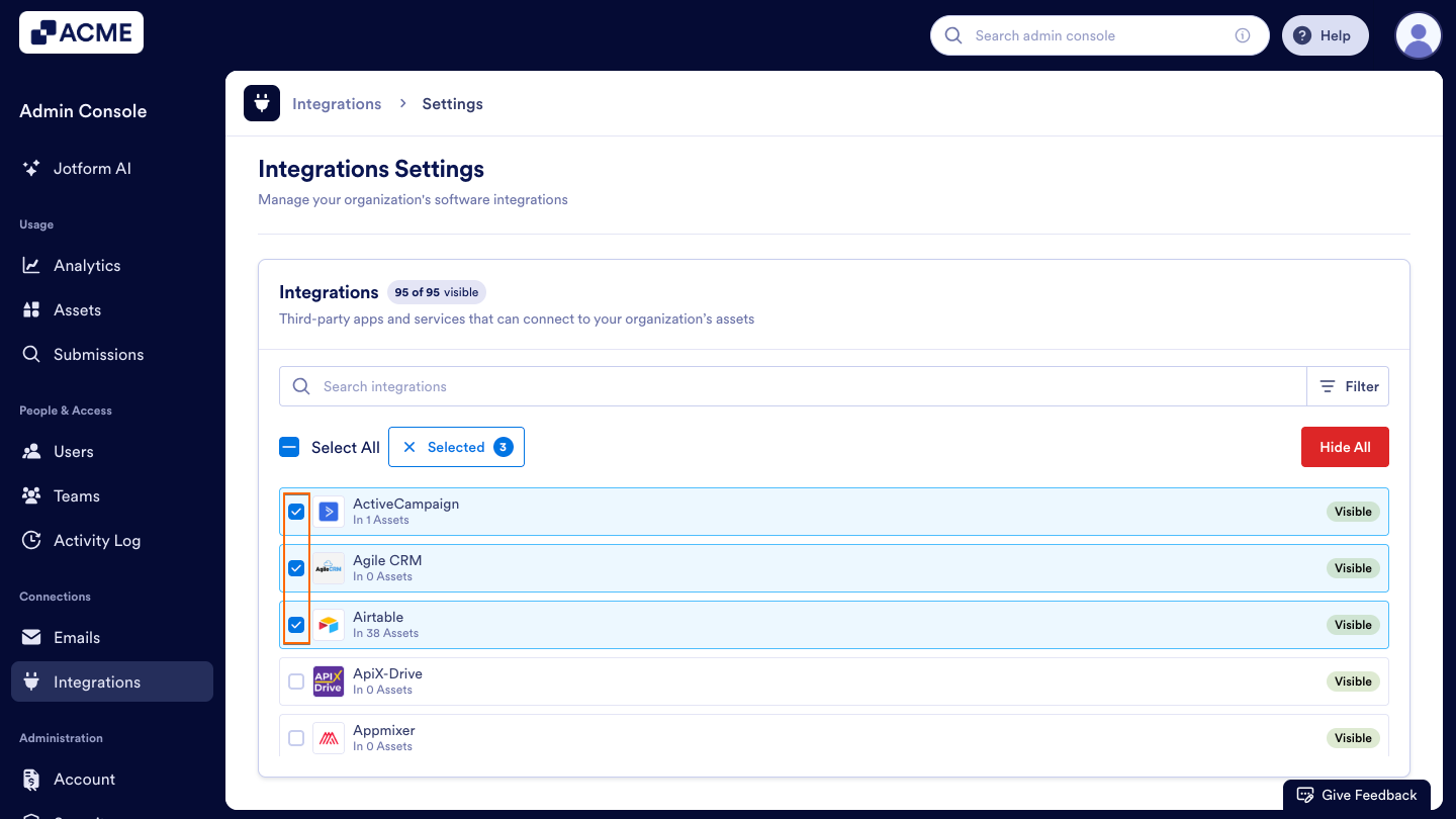 How to Show or Hide Integrations in Your Organization from the Admin Console Image-9