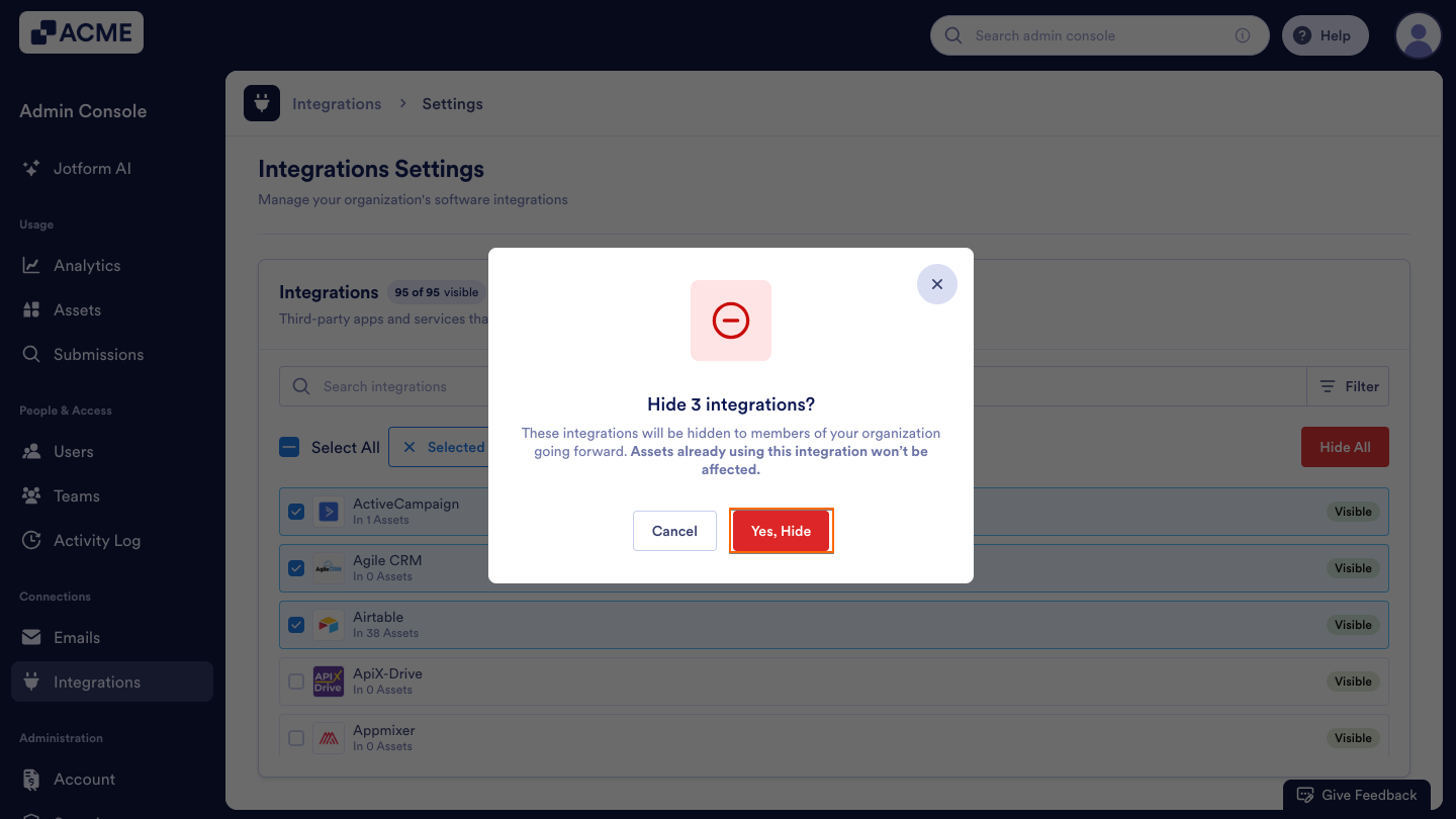 How to Show or Hide Integrations in Your Organization from the Admin Console Image-11
