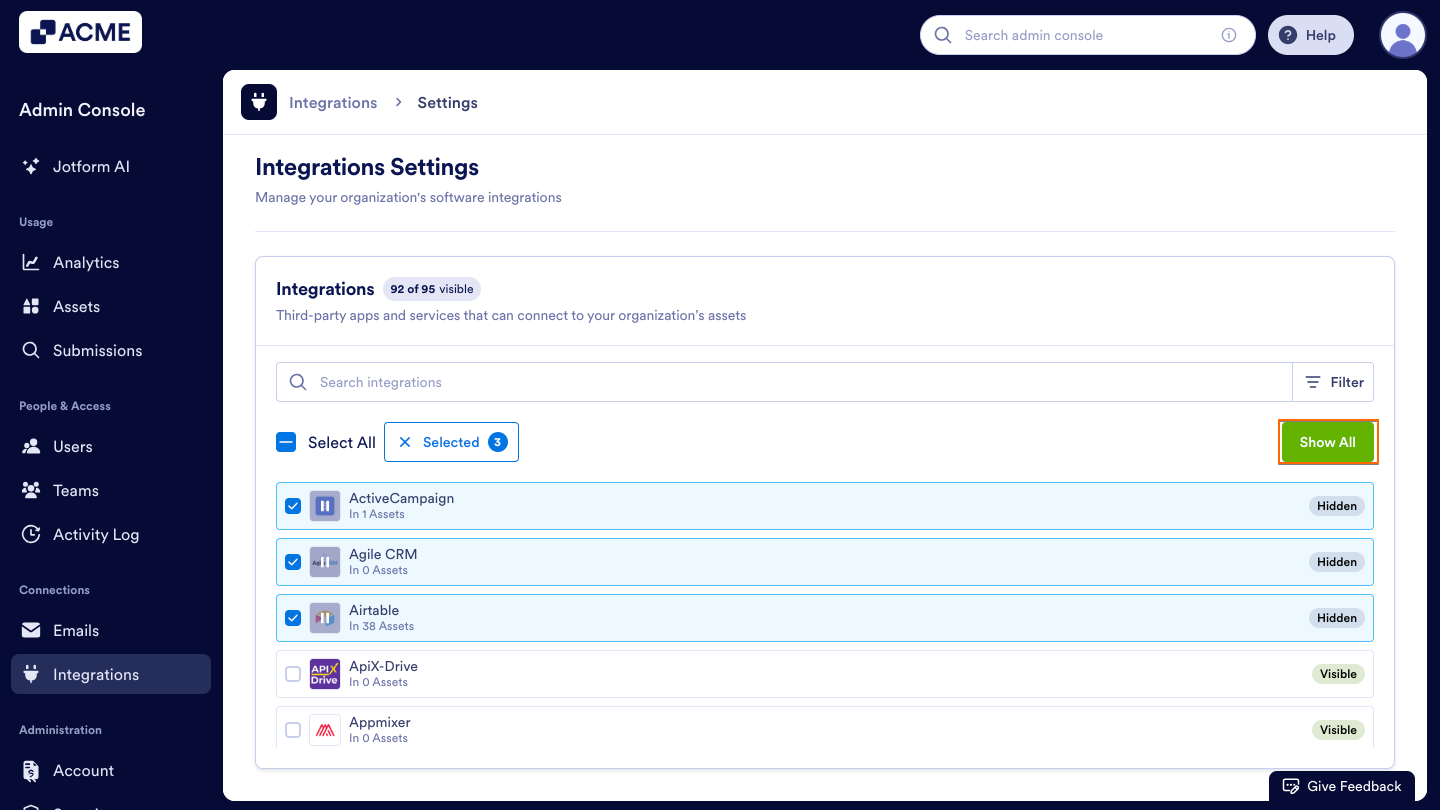 How to Show or Hide Integrations in Your Organization from the Admin Console Image-16