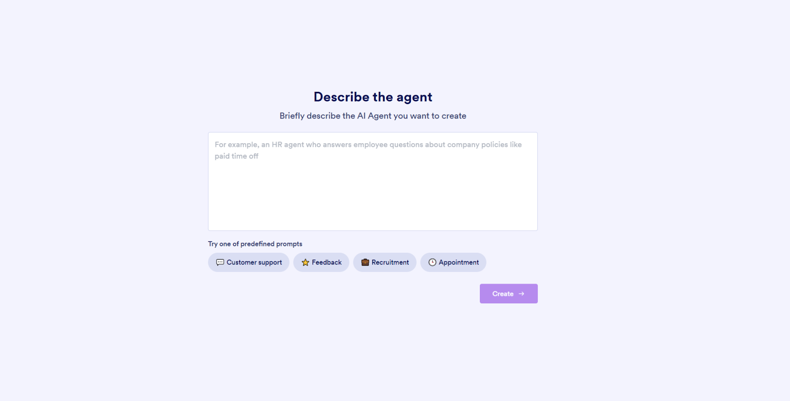 AI Agent Builder Prompt Screen