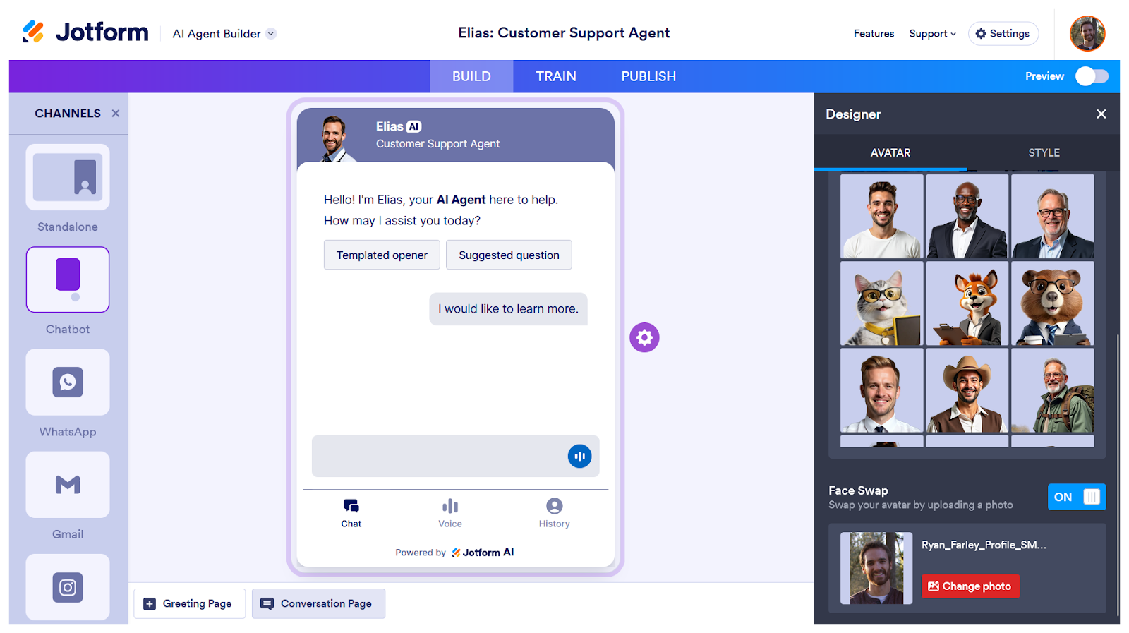 Viewing the Chatbot Channel on the AI Agent Builder