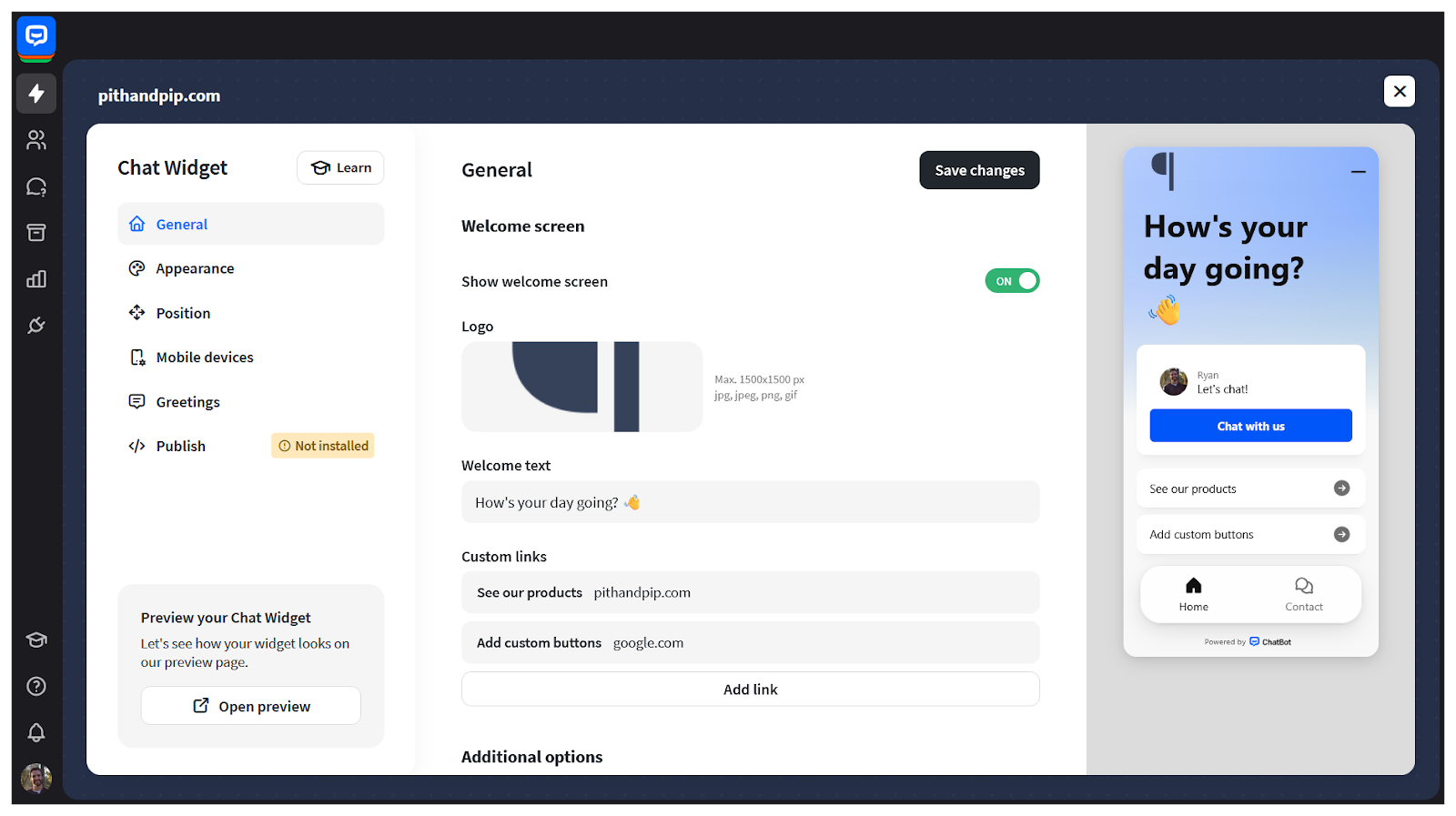 Screenshot of ChatBot's AI agent dashboard