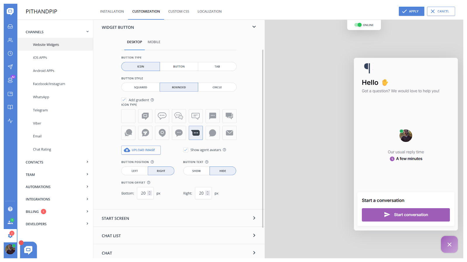Screenshot of HelpCrunch's AI agent dashboard