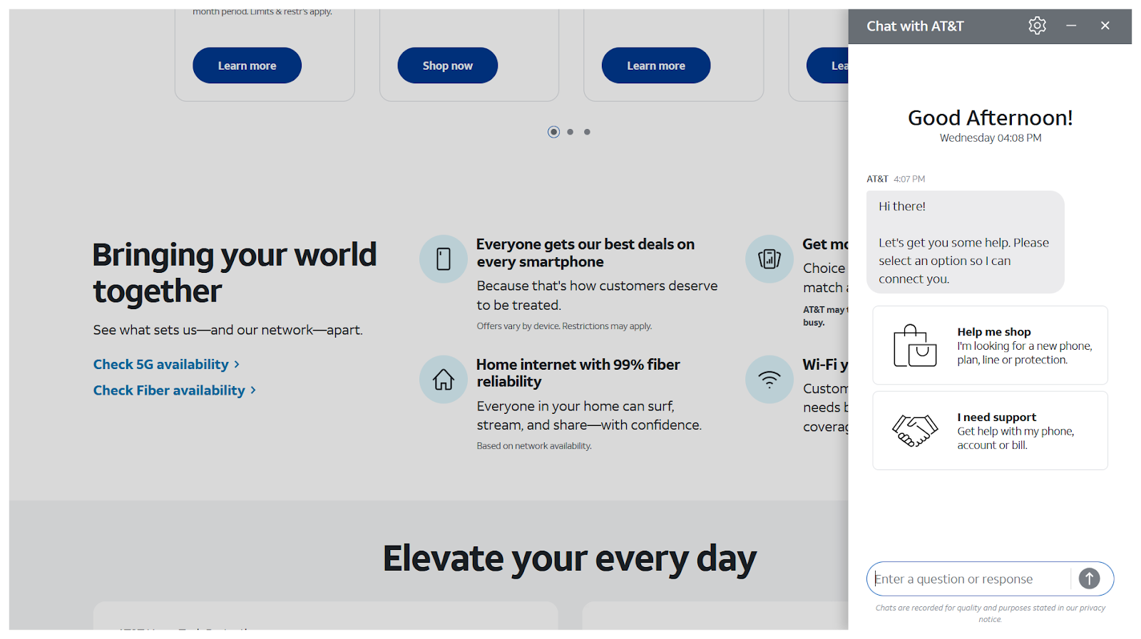 Screenshot of AT&T's AI chatbot