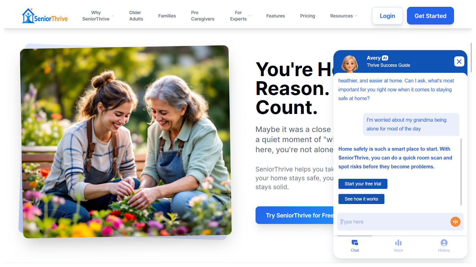 Screenshot of SeniorThrive's AI chatbot