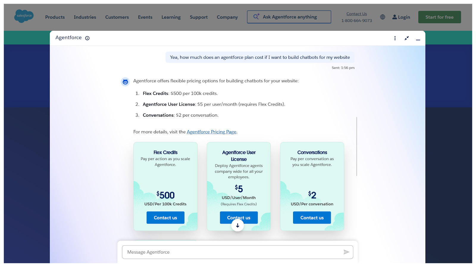 Screenshot of Salesforce's AI chatbot