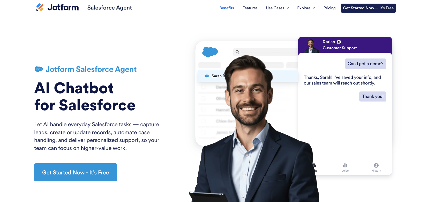 Jotform Salesforce Agent landing page