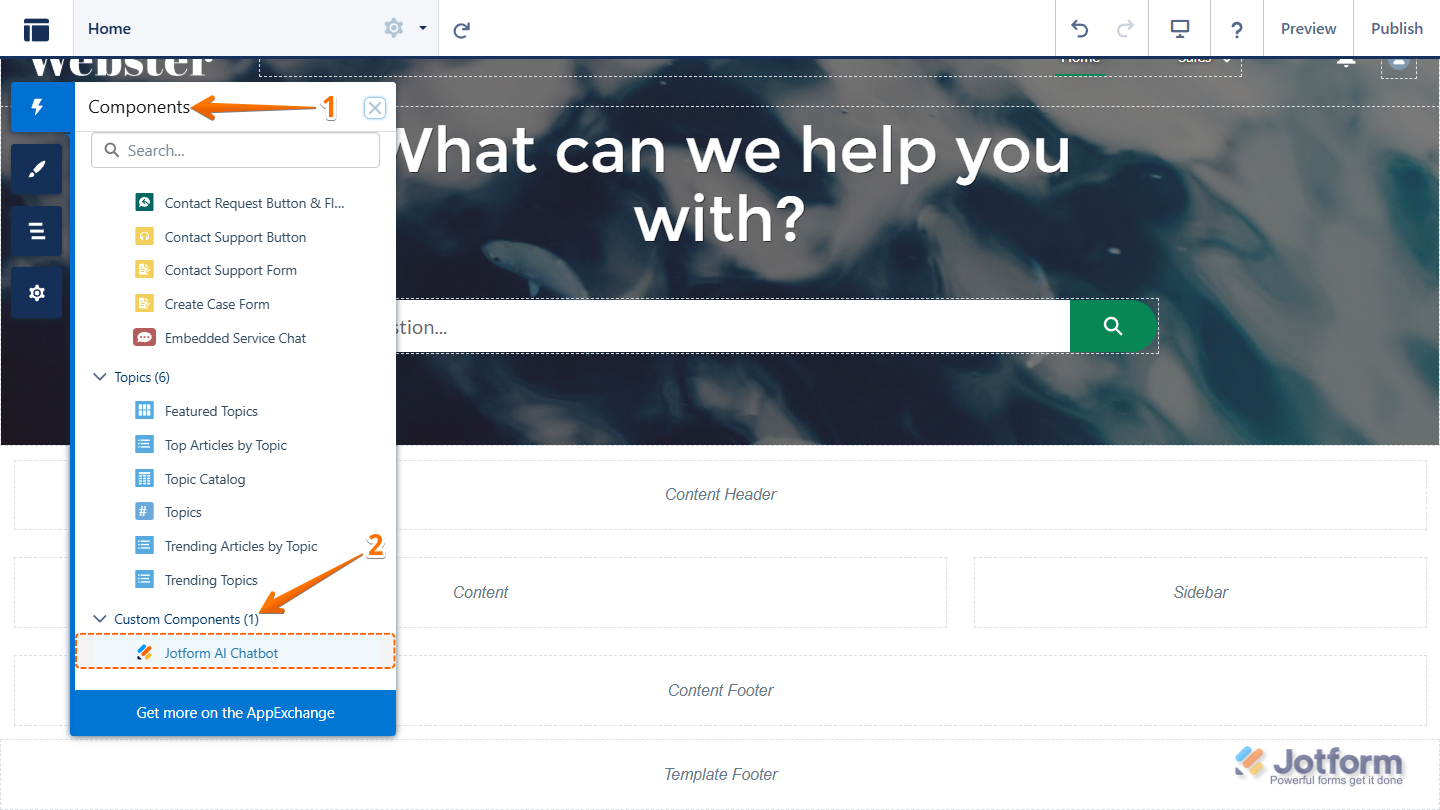 Jotform AI Chatbot in Custom Components of the Salesforce Experience Cloud Site Editor