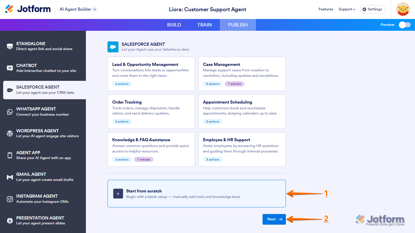 Start from scratch option when setting up the Salesforce Agent