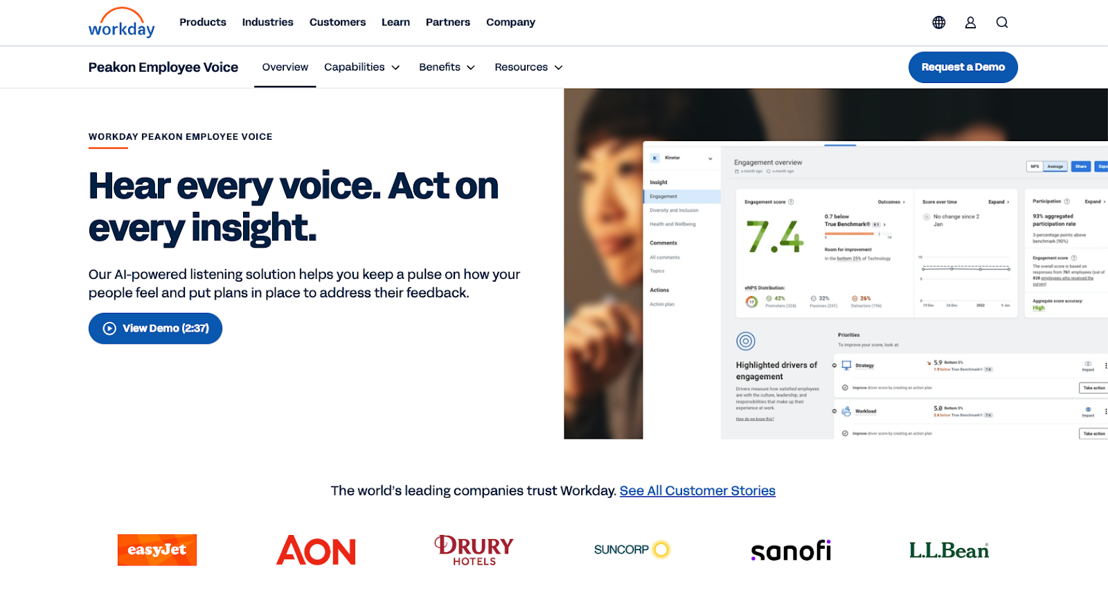 Interface utilisateur Peakon Employee Voice