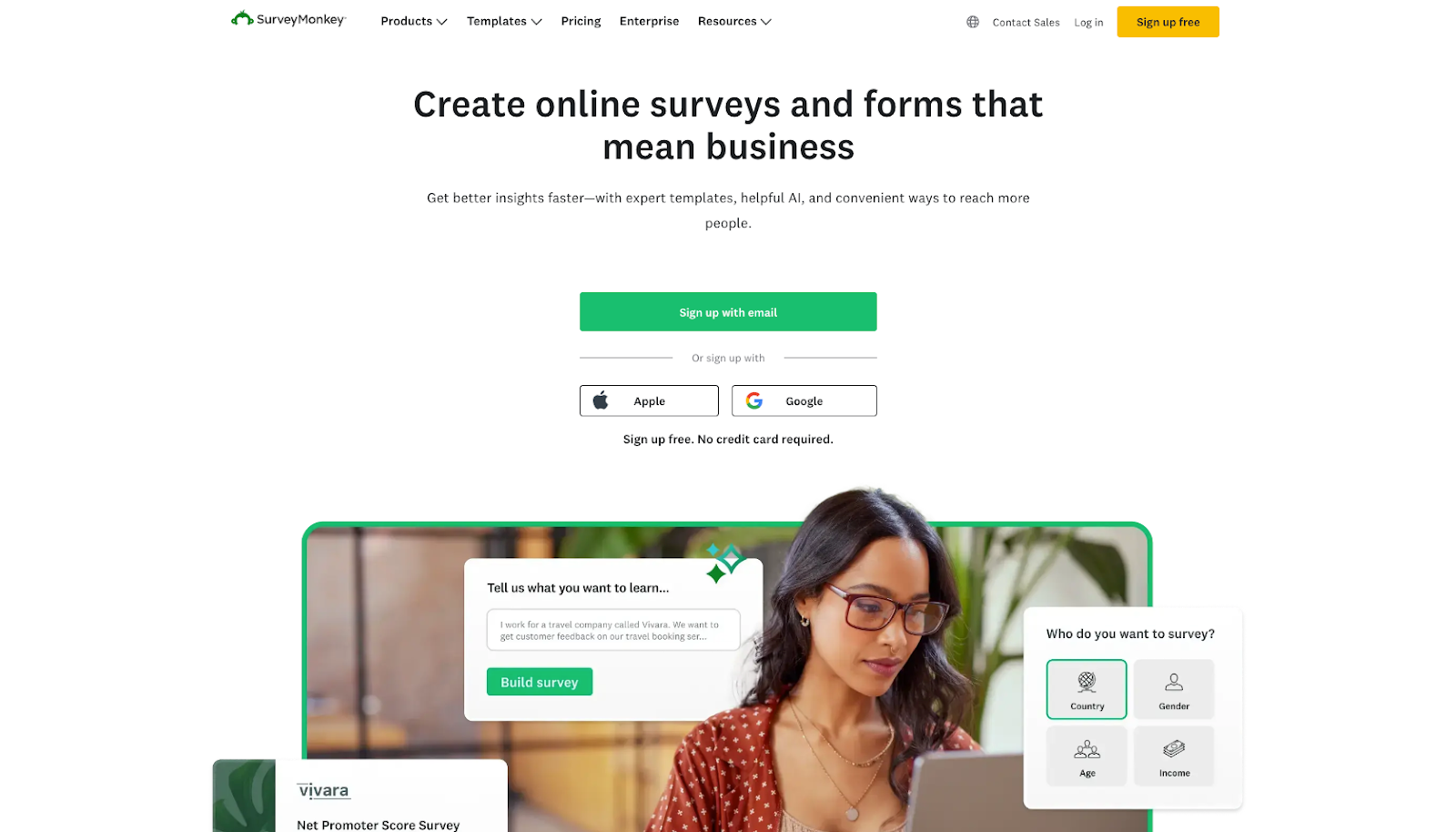 Interface utilisateur SyrveyMonkey