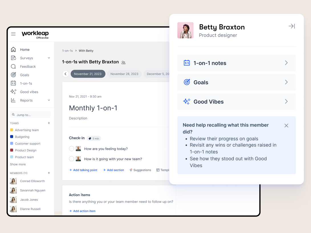 Interface utilisateur Workleap Officevibe