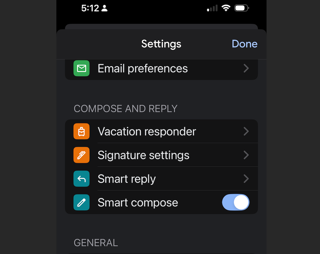 Gmail Mobile App Settings Smart Compose Option