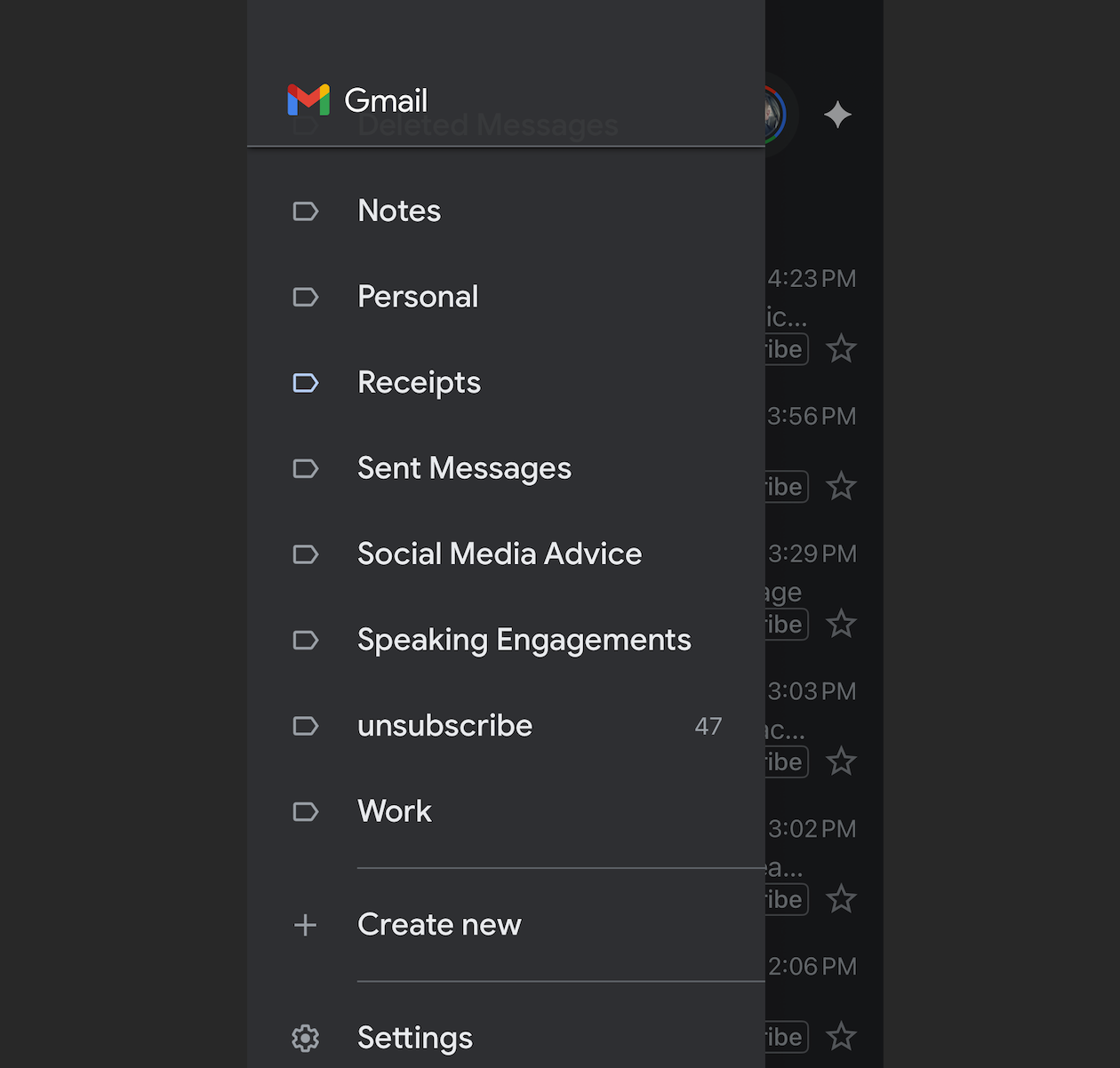 Gmail Mobile App Side Menu Bar