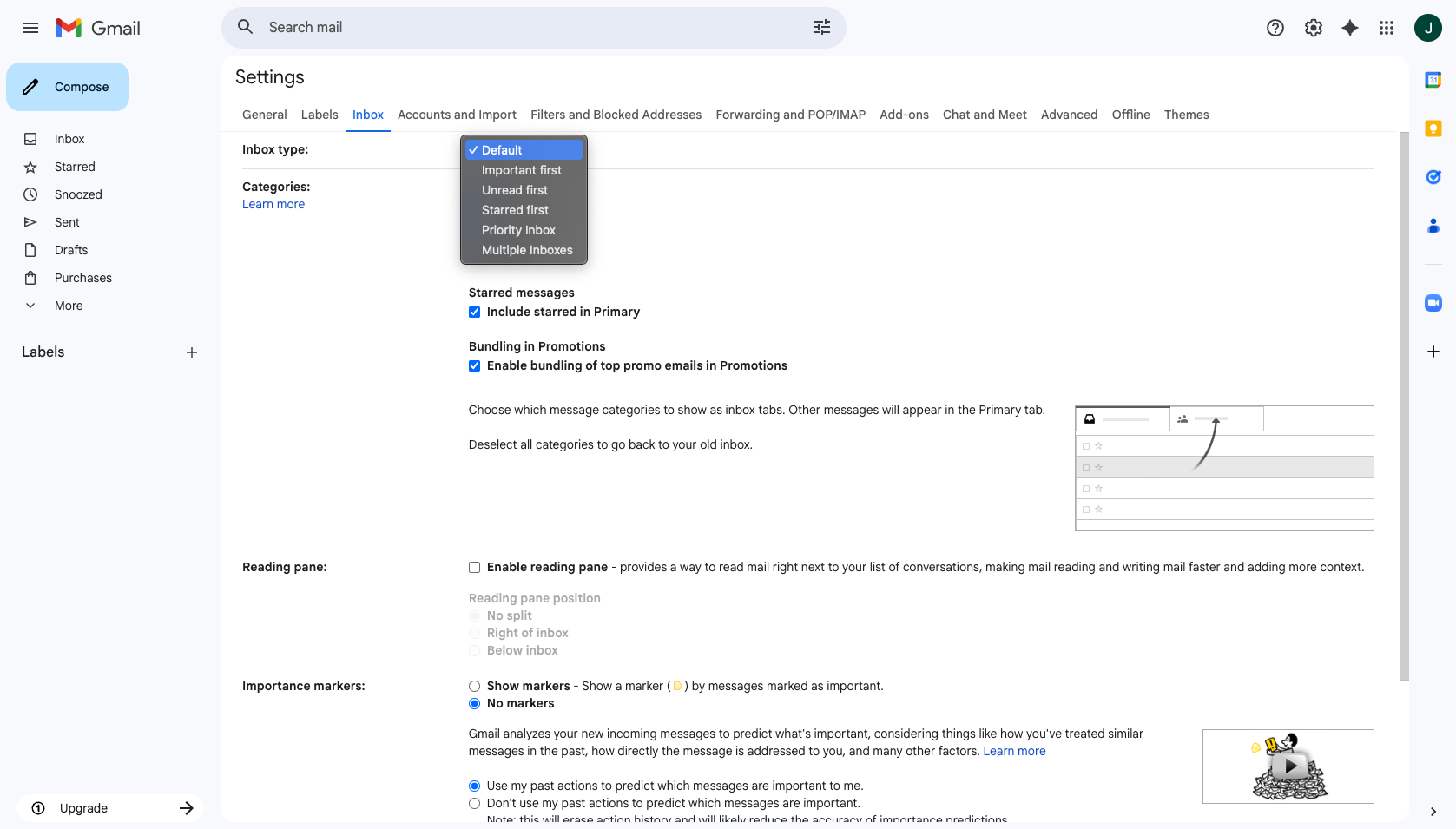 Gmail Inbox Settings Inbox Type Options
