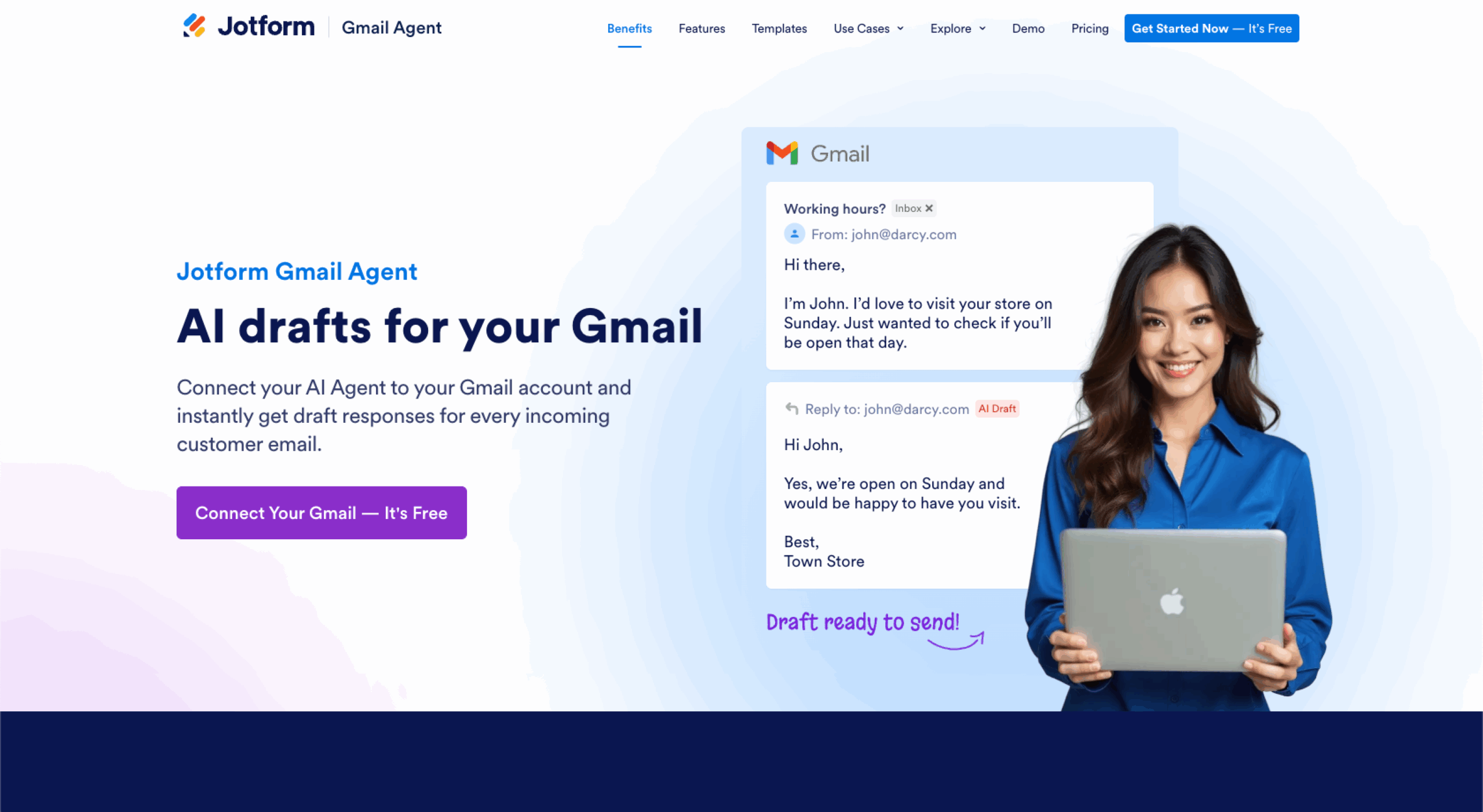 Jotform Gmail Agents Landing Page