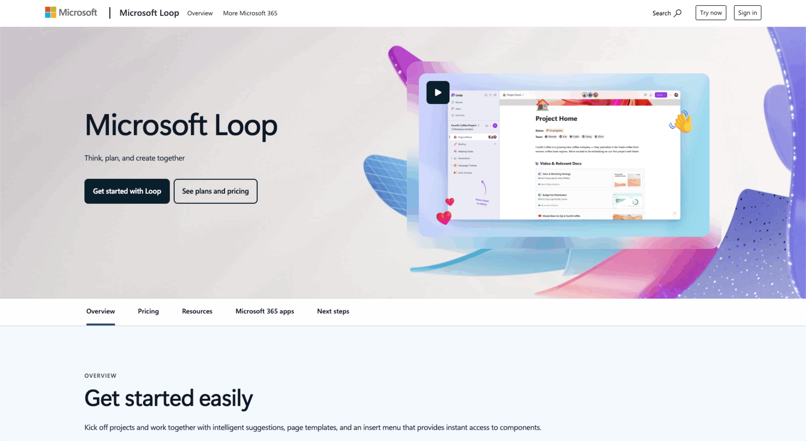 Microsoft Loop Landing Page