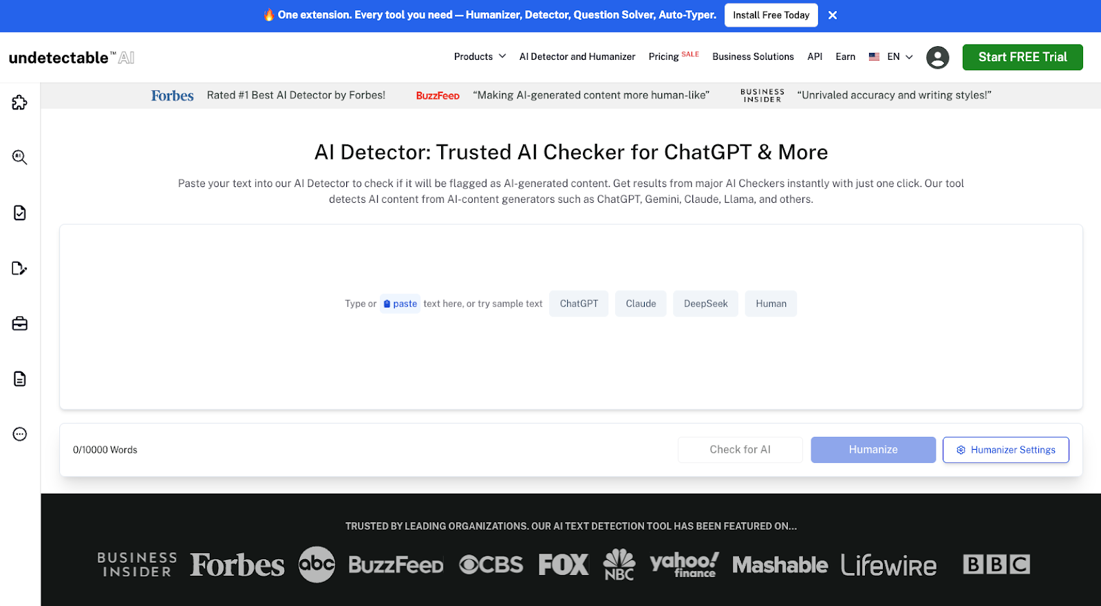 Undetectable AI Detector Tool Page