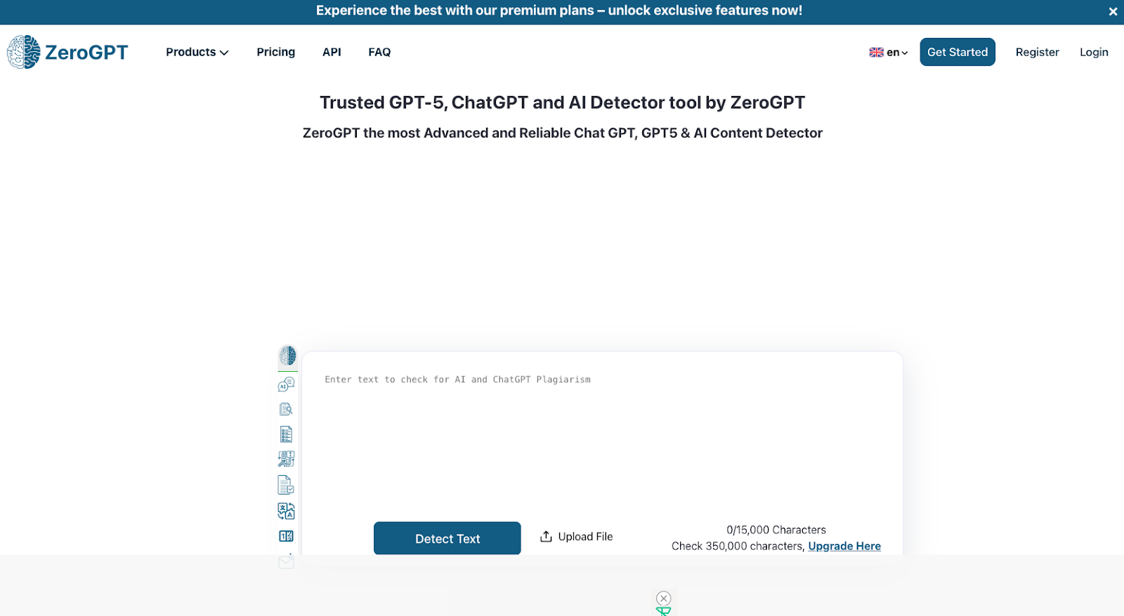 ZeroGPT AI Content Detector Tool Page