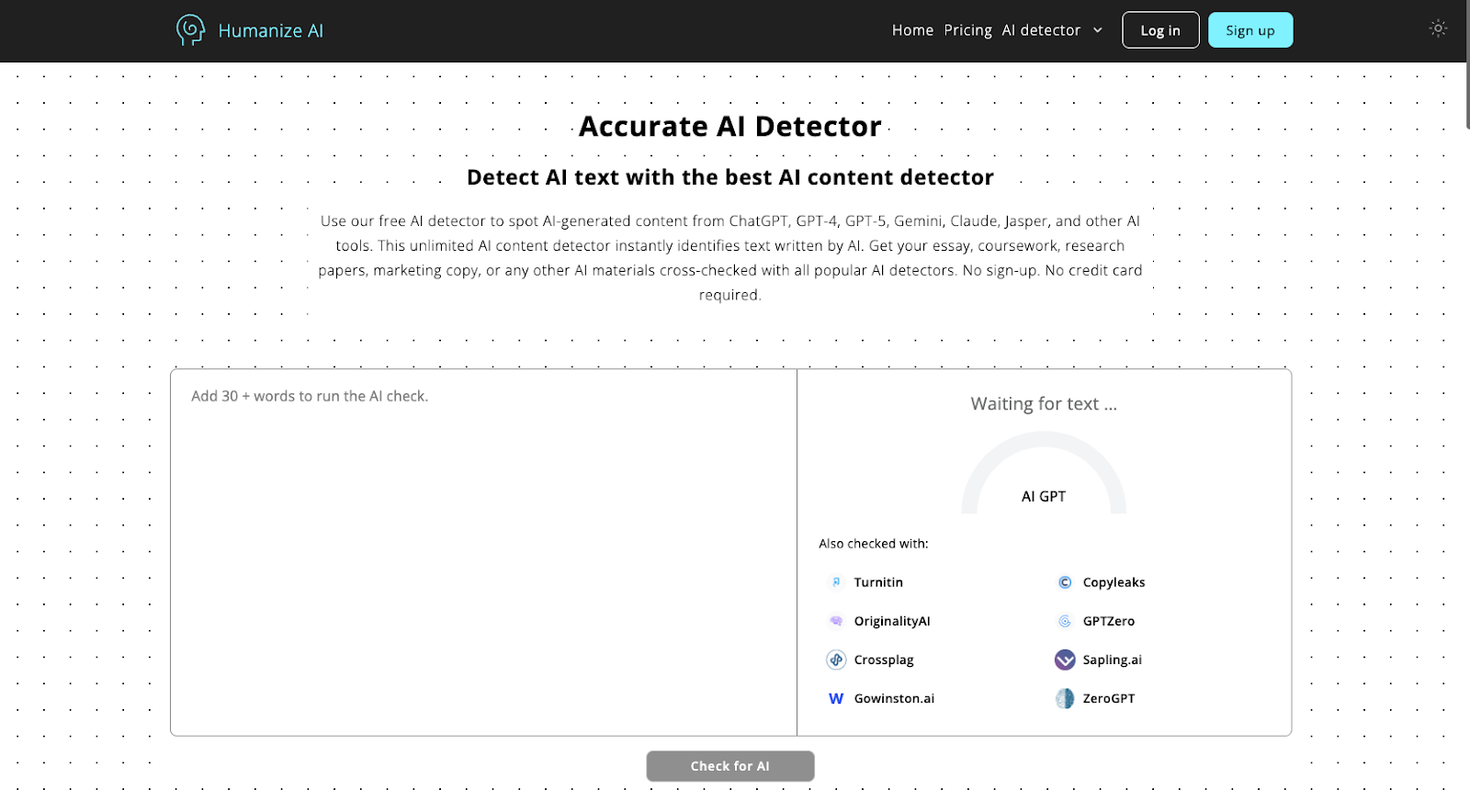 Humanize AI Accurate AI Detector Tool Page