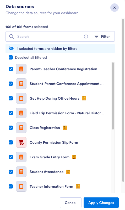 Selecting all of the data sources