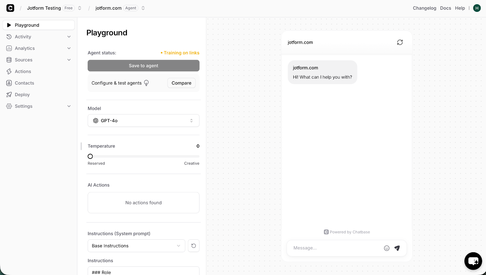 Chatbase Playground Page