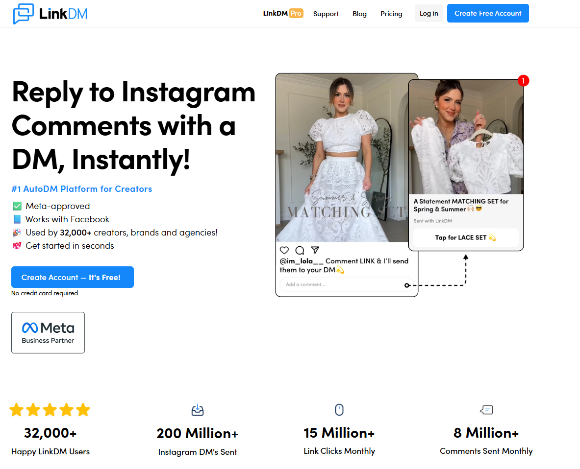 Screenshot from LinkDM, an Instagram DM automation