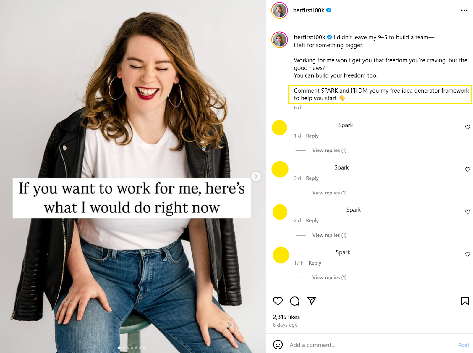Screenshot from an Instagram account using Instagram DM automation