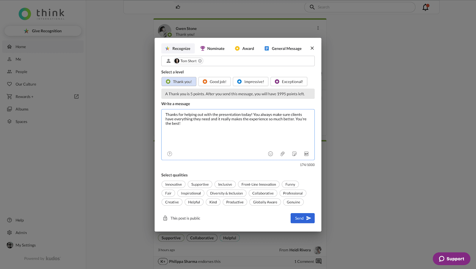 Interface utilisateur Kudos