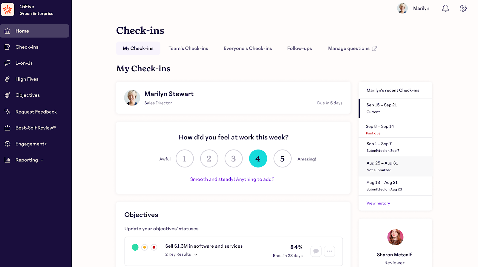 Interface utilisateur 15Five