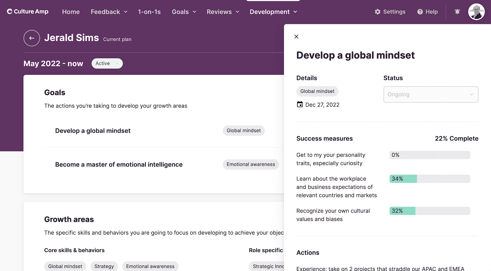 Interface utilisateur Culture Amp