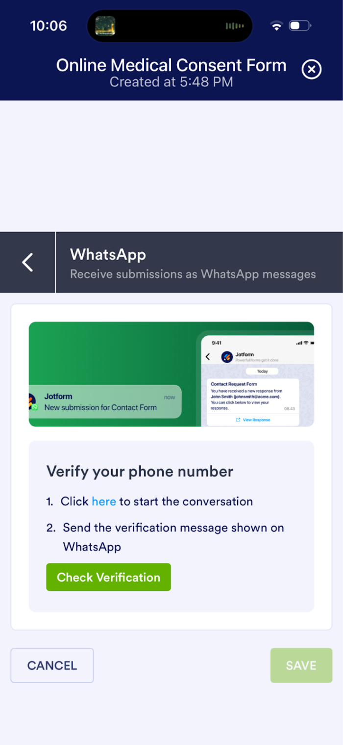 Selecting the WhatsApp option on mobile