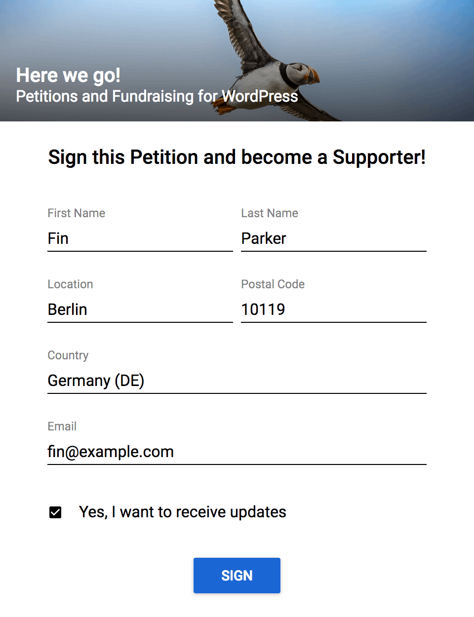 Petitionsformular für die Civist Demo