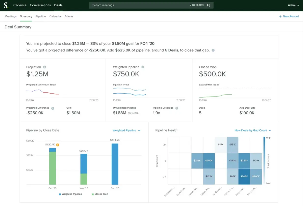 Screenshot of Salesloft deal tracker