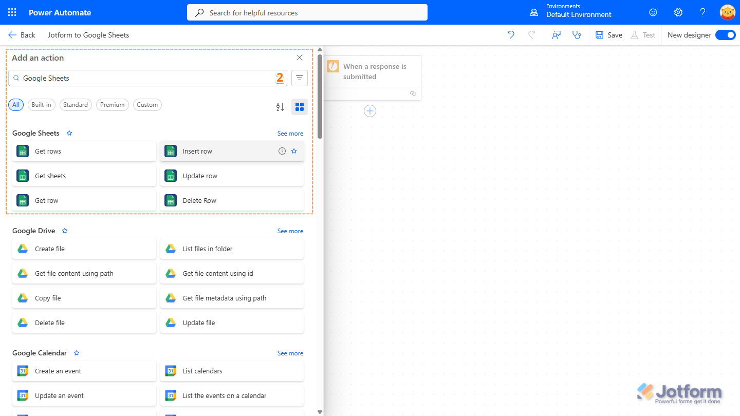 Select app and action in Microsoft Power Automate