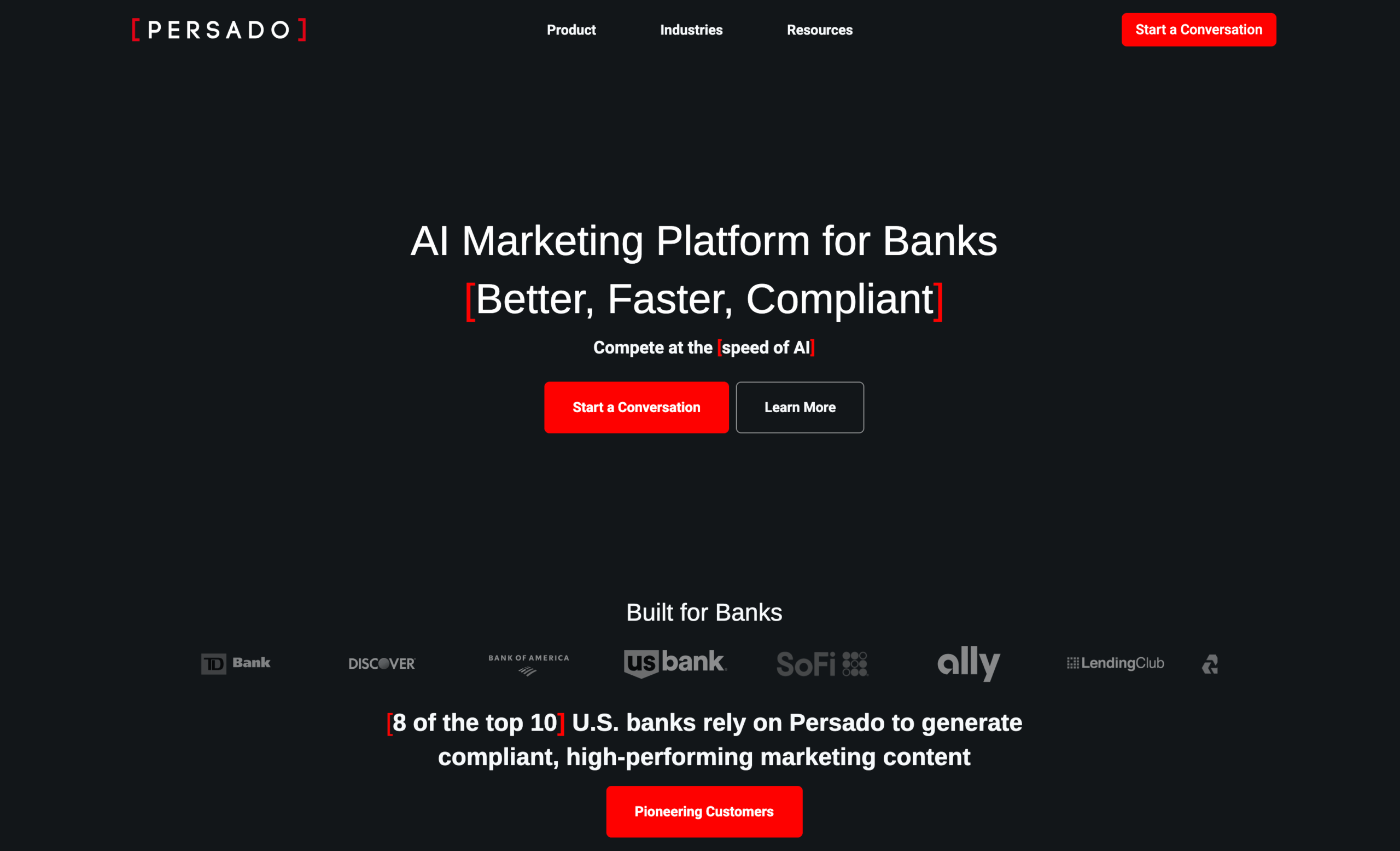 Screenshot of persado landing page 